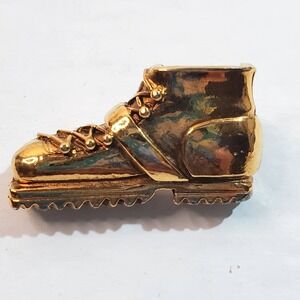 Vintage Zentall Gold Bronze Tone Metal Work Boot Shoe Brooch Pin